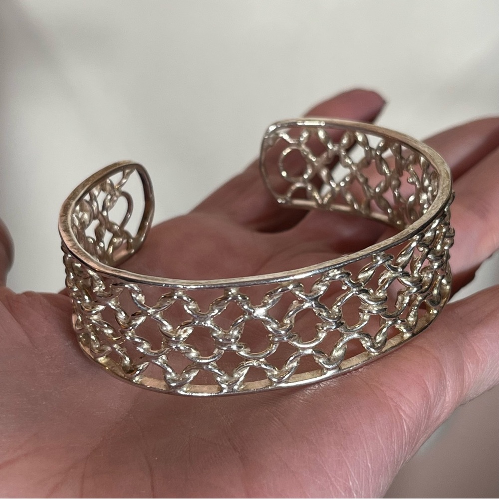 Vintage .925 sterling silver woven southwestern Wide cuff Bracelet